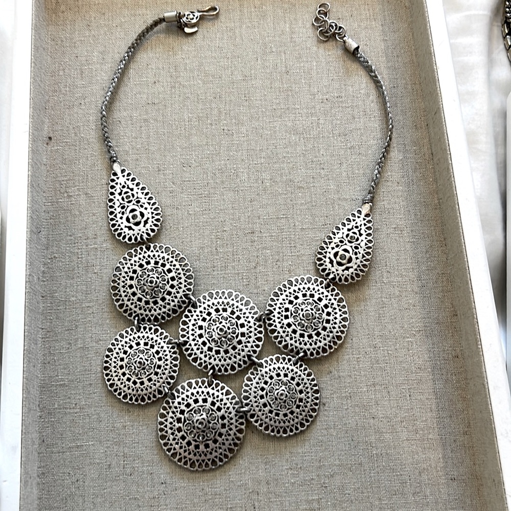 Stella and Dot silver Medina Bib necklace.